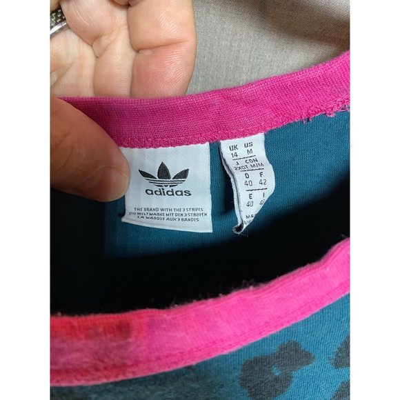 Adidas Shirt Youth Medium Blue Cheetah Pink Trim Pullover Girls Kids. - Picture 4 of 8